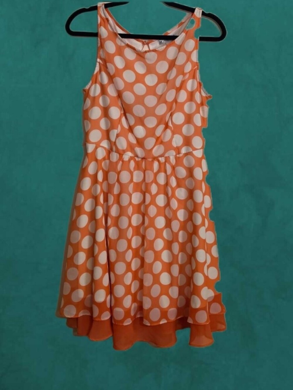 Orange and White Polka Dot Sleeveless Dress